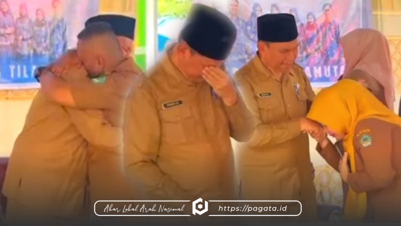Kepala Dinas, Drs. Irwan Dai, M.Pd saat terlihat dalam suasana haru (Kolase foto redaksi)